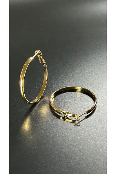 Neon Takı by Atalay Sensitivity Tag and Ring Model, Stainless Steel Earring 630, Gold Color, Diameter 40mm