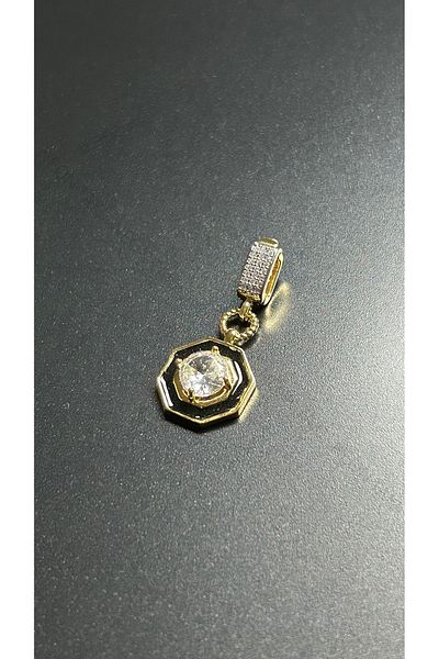 Neon Takı by Atalay Sensitivity Tag and Zircon Stone, Stainless Steel Ajda Charm 9, Case Gold Color