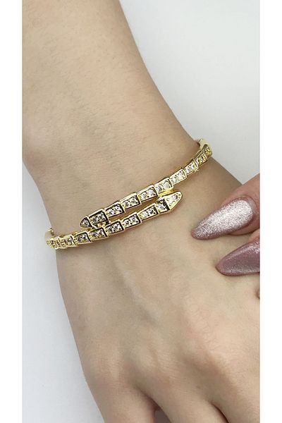 Neon Takı by Atalay Sensitivity Tag and Zircon Stone, Stainless Steel Bracelet 174, Gold Color
