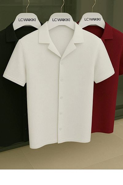 LC Waikiki Lc W Set of 3 Advantageous Package 100% Cotton Short Sleeve Buttoned Premium Men's Shirt