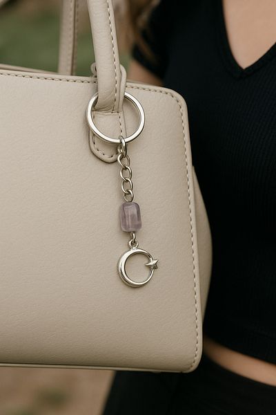 Han Ticarethane Purple Amethyst Natural Stone Detailed Moon Star Tip Keychain