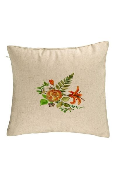 BEKZ Decorative Pillow, Floral Model, 40x40 cm, Beige, Removable Cover, Padding