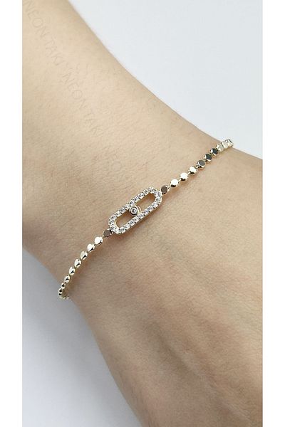 Neon Takı by Atalay Sensitivity Tag and Zircon Stone, Steel Chain Bracelet 487, Gold Color