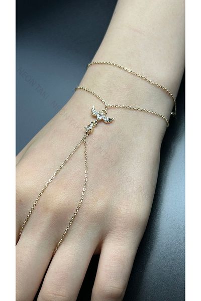 Neon Takı by Atalay Sensitivity Tag and Zircon Stone, Phoenix Figure Shahmeran 17, Gold Color