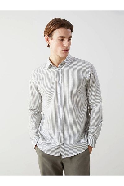 Store New Season Slim Fit Long Sleeve Striped Poplin Men's Shirt - S5Bq22Z8