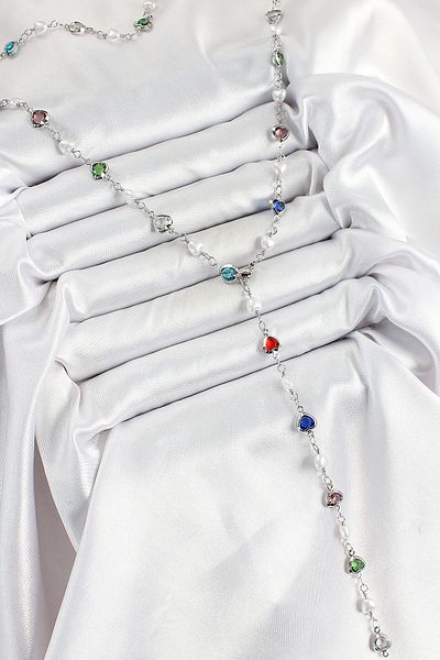 Clariss Brass Silver Color Pearl Zircon Stone Heart Y Women's Necklace