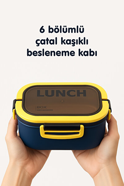 Venino صندوق غداء مكون من 6 أقسام، وعاء غداء عملي مع شوكة وملعقة