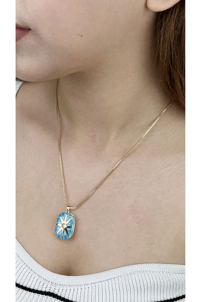 Neon Takı by Atalay Stainless Steel Necklace with Sensitivity Tag and Enamel Cover 399, Gold Color