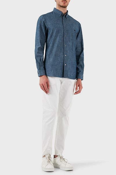 Emporio Armani 100% Cotton Regular Fit Long Sleeve Logo Shirt Men Shirt Em001527 Af15346 U9378