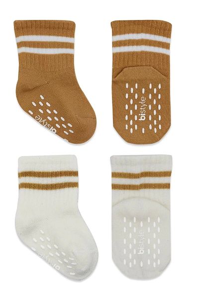 Haye Collection Circle Non-Slip Socks 2 Pack Ecru Mustard