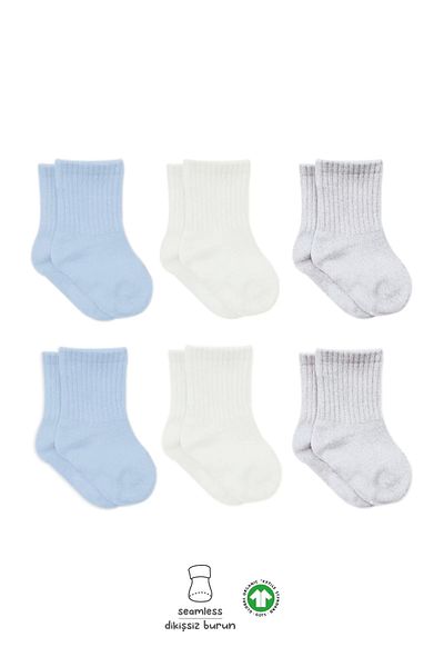 Haye Collection Combed Cotton Socks 6 Pack Blue Ecru Gray