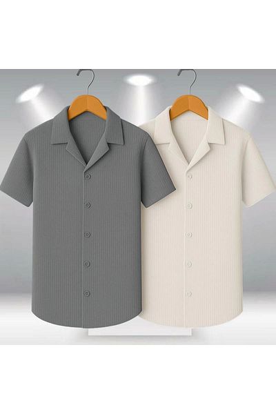 LC Waikiki Lc W 2-Pack Advantage Package 100% Cotton Stylish Premium Quality Men's Short Sleeve Summer Waffle Fabric Shirt