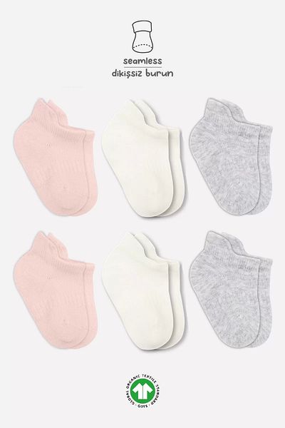 Haye Collection Combed Cotton Sneakers Socks 6 Pack Pink Ecru Gray