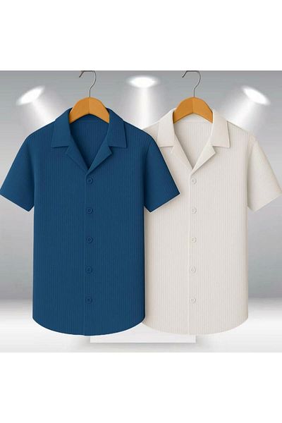 LC Waikiki Lc W 2-Pack Advantage Package 100% Cotton Stylish Premium Quality Men's Short Sleeve Summer Waffle Fabric Shirt