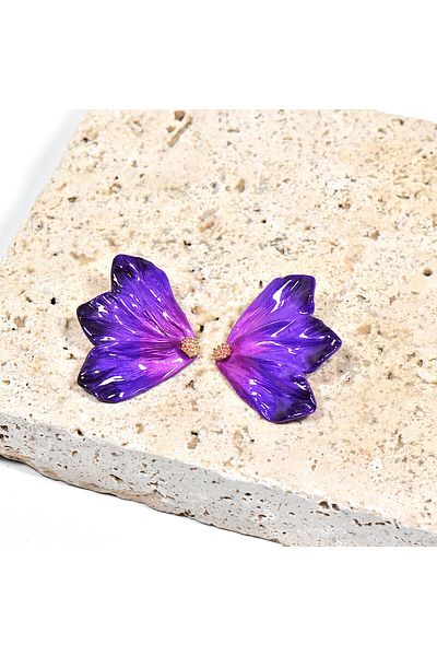 NARRU Handmade NARRU earrings, half flower, purple, pink and gold, Mary 21