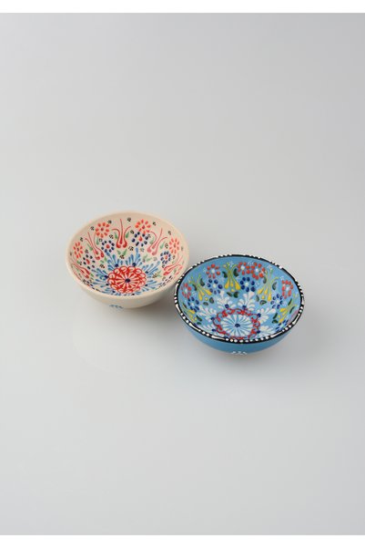 ADEN LİNA ART WORKSHOP طقم 2 قطعة مصنوع يدويًا من السيراميك باللون الأزرق الفاتح والأبيض على شكل زهرة التوليب متوسط ​​الحجم (قطر 10 سم) - مصنوع يدويًا
