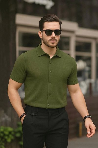 LC Waikiki Lc W 100% Cotton Ironing Unwilling Textured Fabric Short Sleeve Men's Summer Shirt
