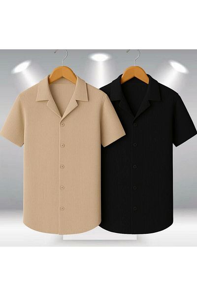 LC Waikiki Lc W 2-Pack Advantage Package 100% Cotton Stylish Premium Quality Men's Short Sleeve Summer Waffle Fabric Shirt