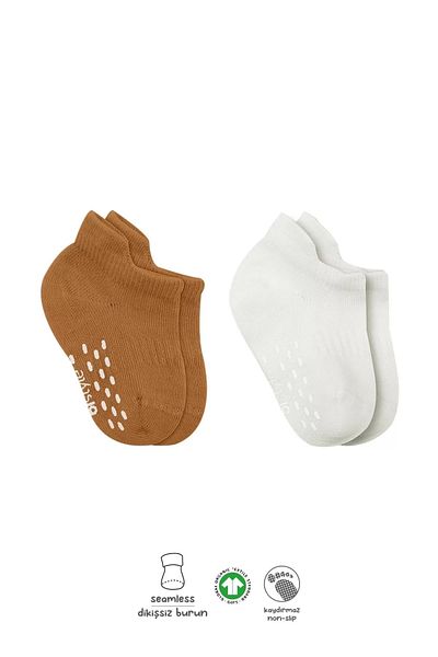 Haye Collection 2 Pack Sneakers Non-Slip Colors Combed Cotton Socks Bs20104 Ecru Mustard
