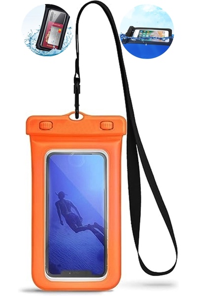 Genel Markalar Turuncu su geçirmez, balonlu, batmaz telefon kılıfı, su altı k...