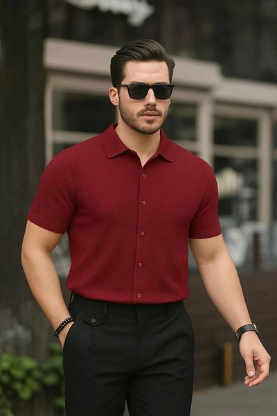 LC Waikiki Lc W 100% Cotton Ironing Unwilling Textured Fabric Short Sleeve Men's Summer Shirt