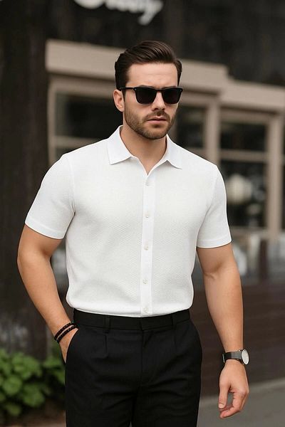 LC Waikiki Lc W 100% Cotton Ironing Unwilling Textured Fabric Short Sleeve Men's Summer Shirt