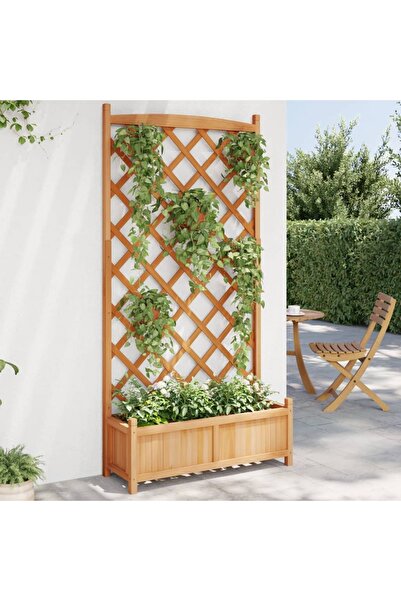 vidaxl أصيص زرع مع تعريشة من خشب التنوب البني الصلب