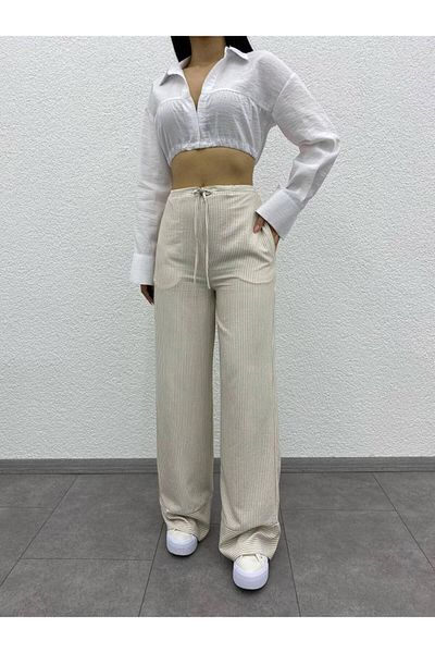 Sachistanbul Linen Fountain Pants with Tie-Up Waist