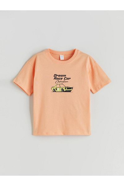 LC Waikiki Orange Crew Neck Printed Boy's T-Shirt