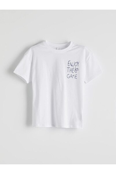 LC Waikiki White Crew Neck Text Printed Boys' T-Shirt