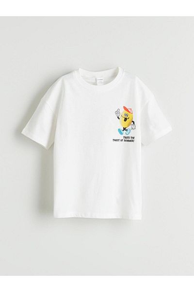 LC Waikiki Ecru Crew Neck Printed Boy's T-Shirt