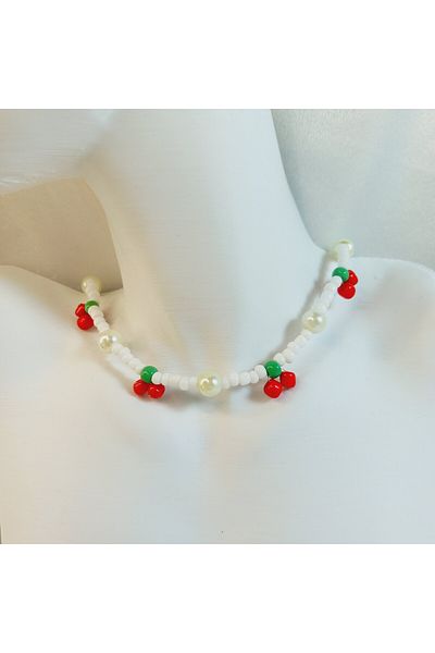 Crystal Atelier Handmade Trend Cherry Necklace-Jablonex Sand Beads Cherry Necklace-Cherry Pattern 90S Necklace-Cherry Necklace
