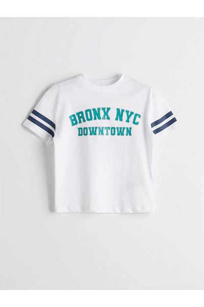LC Waikiki White Crew Neck Text Printed Boys' T-Shirt