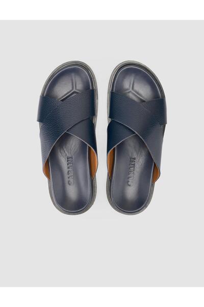 Cabani %100 Hakiki Deri Lacivert Erkek Terlik