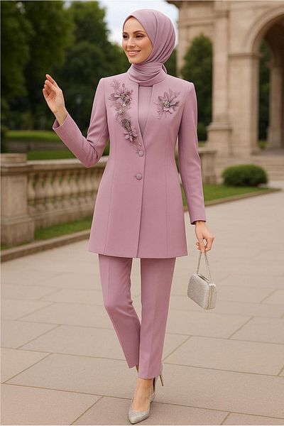 Alvina Flower Detailled Triple Pants Suit 30319