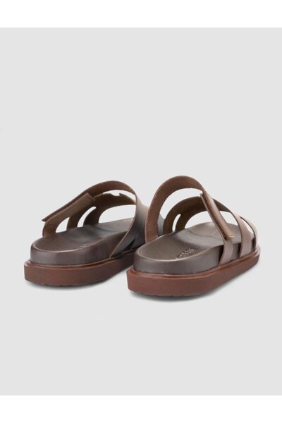 Cabani Ανδρικές παντόφλες 100% γνήσιο δέρμα καφέ