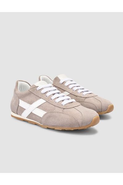 Mona Mae 100% Genuine Leather Beige Suede Lace-Up Women's Sneaker