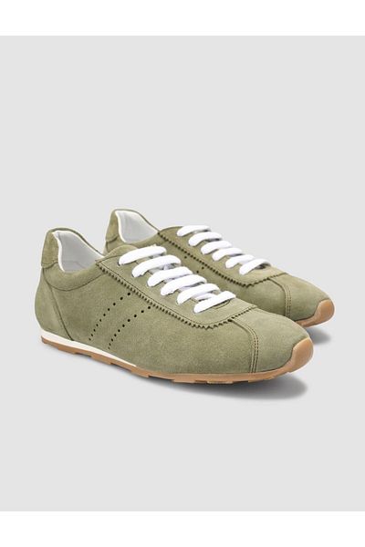 Mona Mae 100% Genuine Leather Green Suede Women's Sports Shoes
