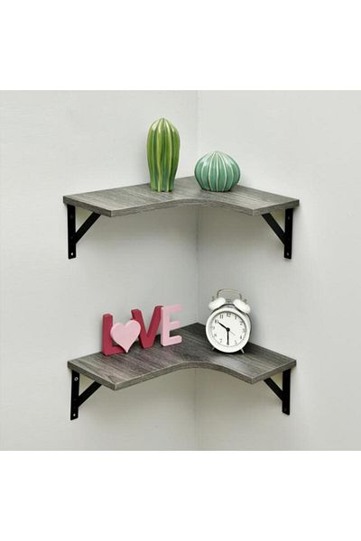 Generic HONEY BEE 2-Piece High Quality Wall Mounted Corner Shelf Set Grey and Black WSF199-3