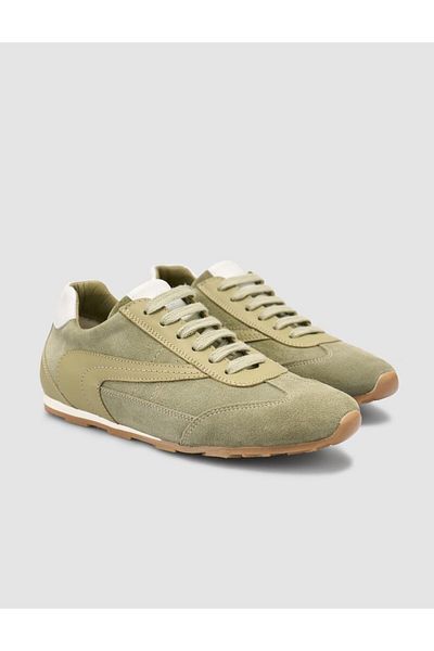 Cabani 100% Genuine Leather Khaki Suede Lace-Up Women's Sneaker