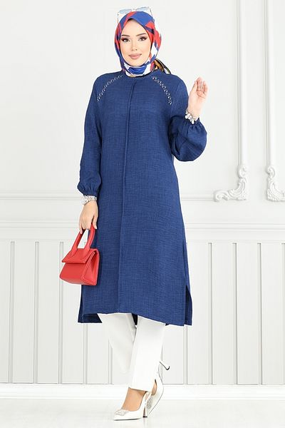 ModaMerve Πέτρινη λεπτομέρεια Hijab Tunic 3124HBS932-M Navy