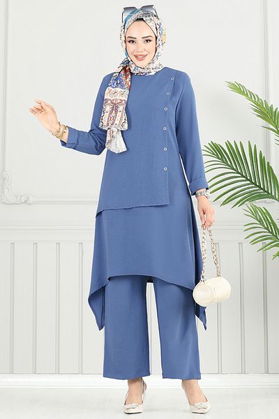 ModaMerve Σετ Hijab Asymmetric Cut 3119HBS932-M Indigo