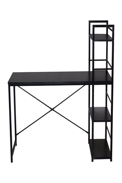 micasa Metal Frame Particle Board Computer Desk with 4-Tier Open Shelf