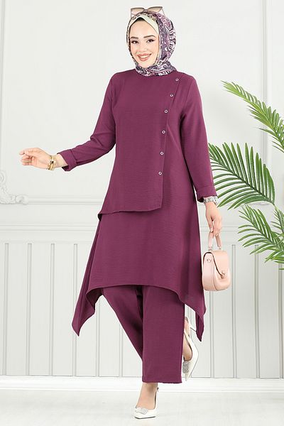 ModaMerve Σετ Hijab Asymmetric Cut 3119HBS932-M Plum