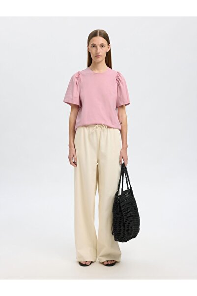 Selected Femme T-Shirt Gerüschtes Baumwoll