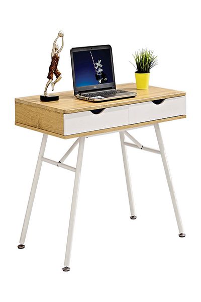micasa 2-Drawer Metal Frame Spacious Wooden Computer Desk