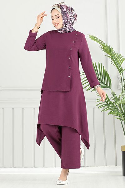 ModaMerve Σετ Hijab Asymmetric Cut 3119HBS932-M Plum