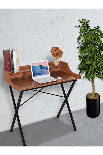 micasa Open Shelving Metal Frame Wooden Rectangular Computer Desk