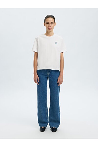 Selected Femme T-Shirt mit Rundhalsausschnitt Besticktes