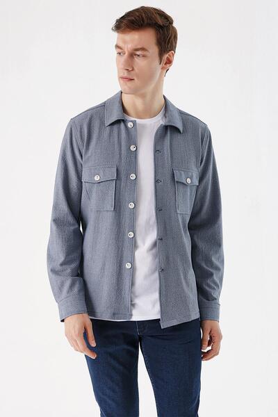 Morven Men's Blue Kos Seersucker Worker Dynamic Fit Coat